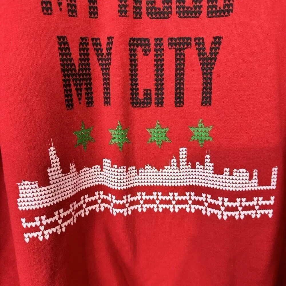 Ugly Christmas Sweater Unisex Sz 2XL Red Cotton Blend “My Blood My Hood My City” - Picture 5 of 9